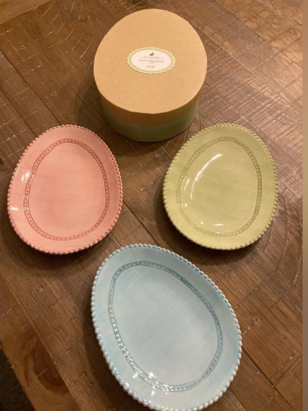 Pottery Barn Pastel Easter Egg Plates – Set of 3 | Pink, Blue & Green